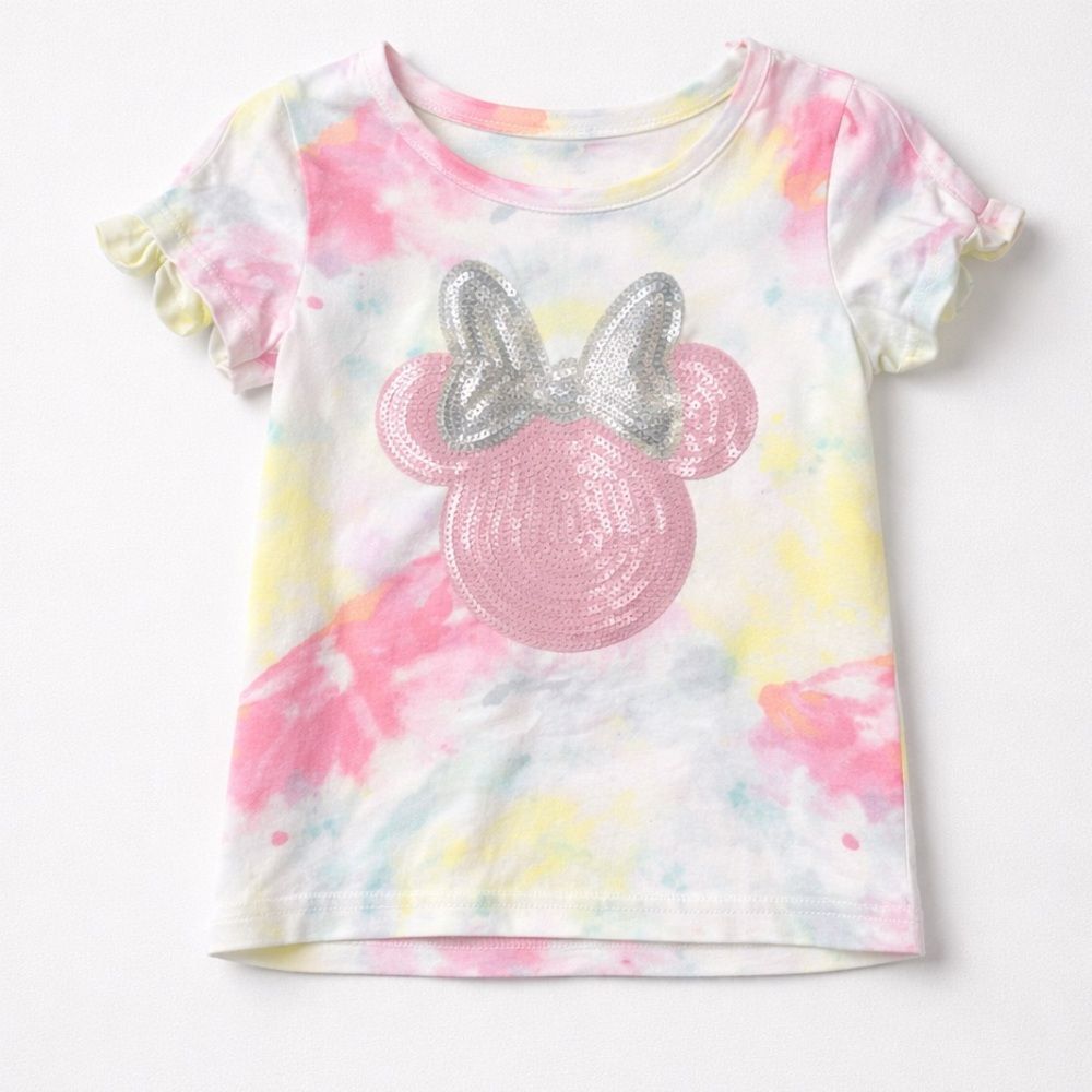 Disney Junior Minnie Tie dye with sequins pink and yellow top